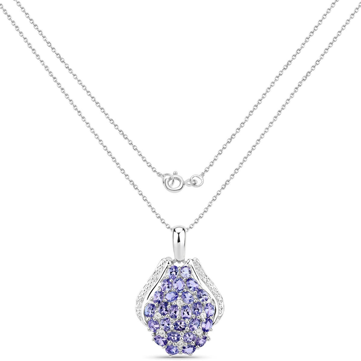 4.63 Cttw Oval Violet Tanzanite and Lab Diamond Rhodium over Silver Cluster Pendant Necklace