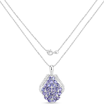 4.63 Cttw Oval Violet Tanzanite and Lab Diamond Rhodium over Silver Cluster Pendant Necklace