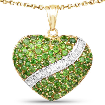 14K Gold Plated Genuine Chrome Diopside Heart Pendant With Chain