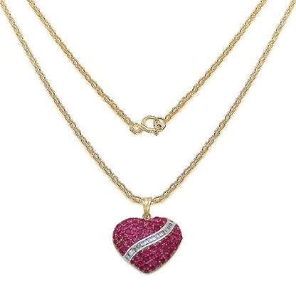 14K Yellow Gold Plated Genuine Ruby Heart Pendant Necklace