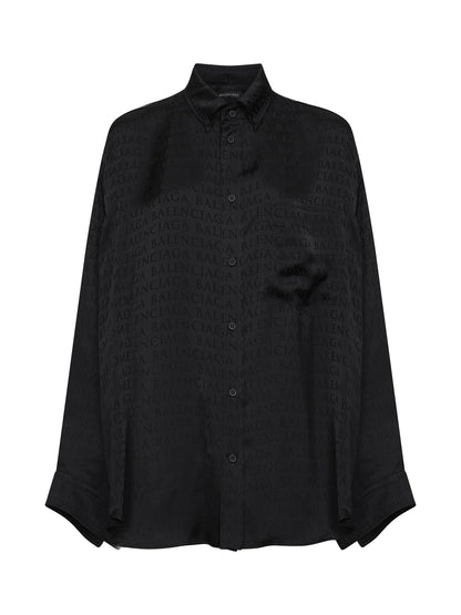 Black Jacquard Satin Cocoon Shirt