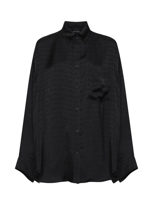 Black Jacquard Satin Cocoon Shirt