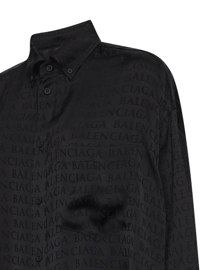 Black Jacquard Satin Cocoon Shirt