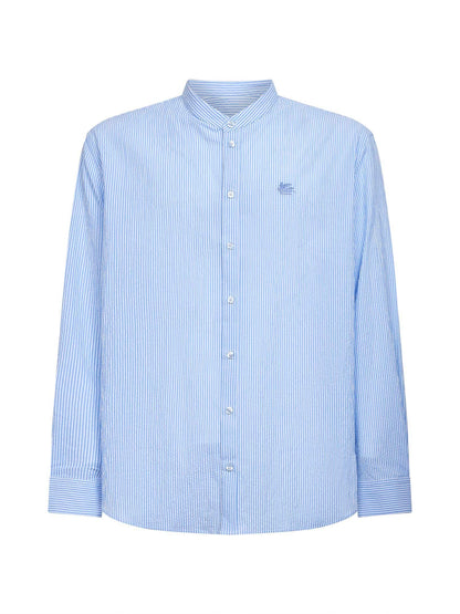Light Blue Striped Seersucker Cotton Logo Shirt