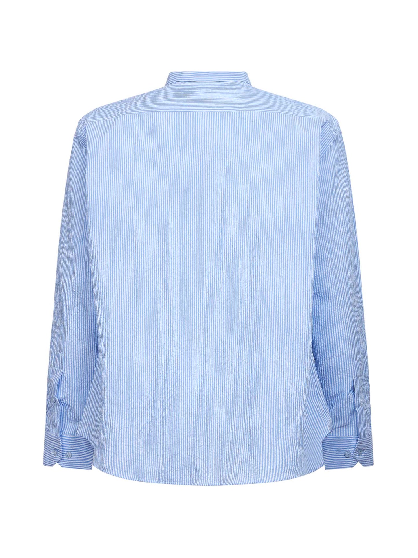 Light Blue Striped Seersucker Cotton Logo Shirt