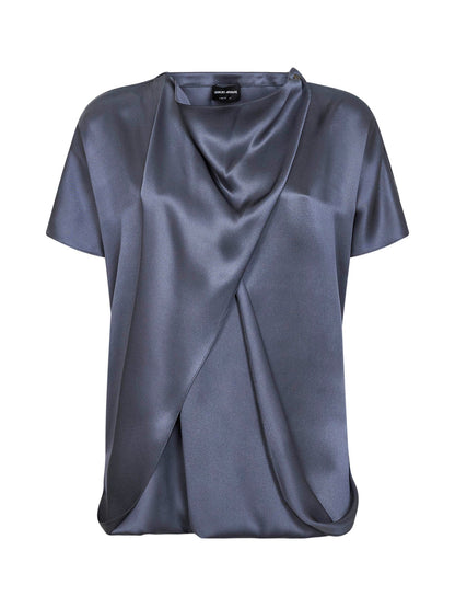 Silk Satin Blouse Light Blue