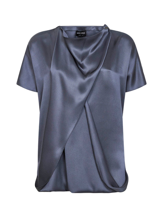 Silk Satin Blouse Light Blue