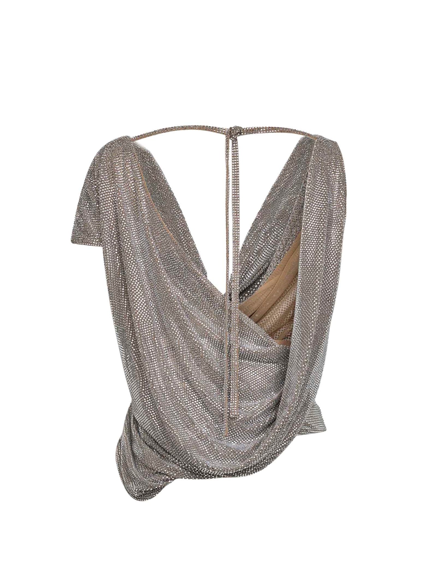 Silver Crystal Asymmetric Draped Top