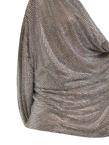 Silver Crystal Asymmetric Draped Top