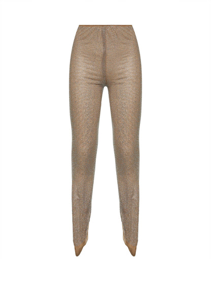 Leggings Crystal-Embellished Beige