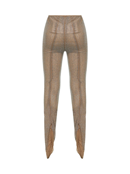Leggings Crystal-Embellished Beige