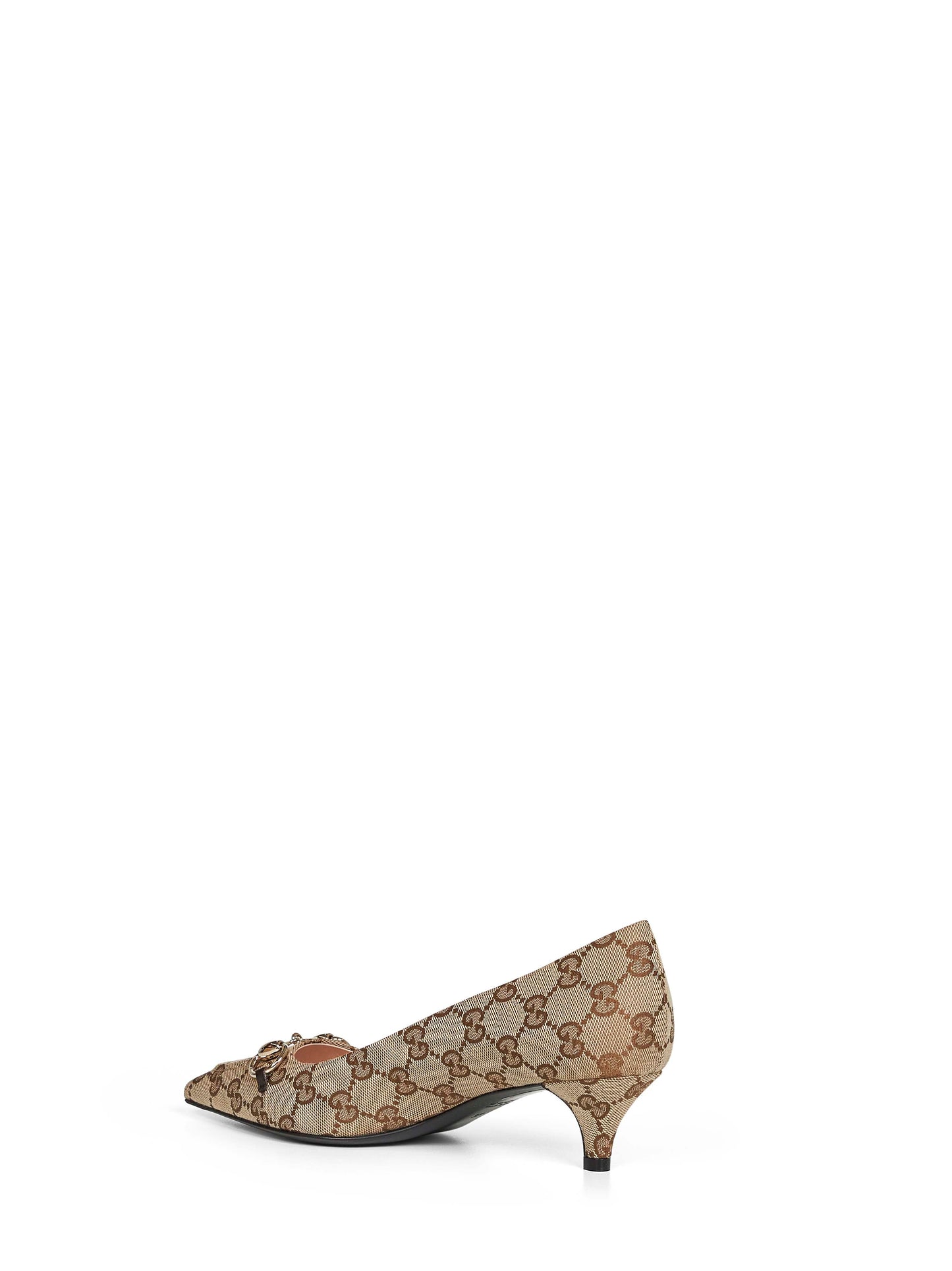 Beige and Dark Brown GG Canvas Pumps