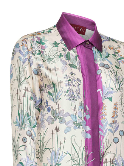 Ivory Printed Silk Twill Shirt
