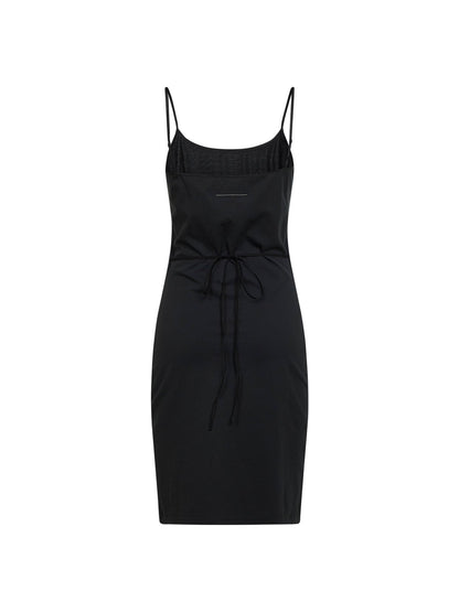 Mini Dress Belted Black Cotton