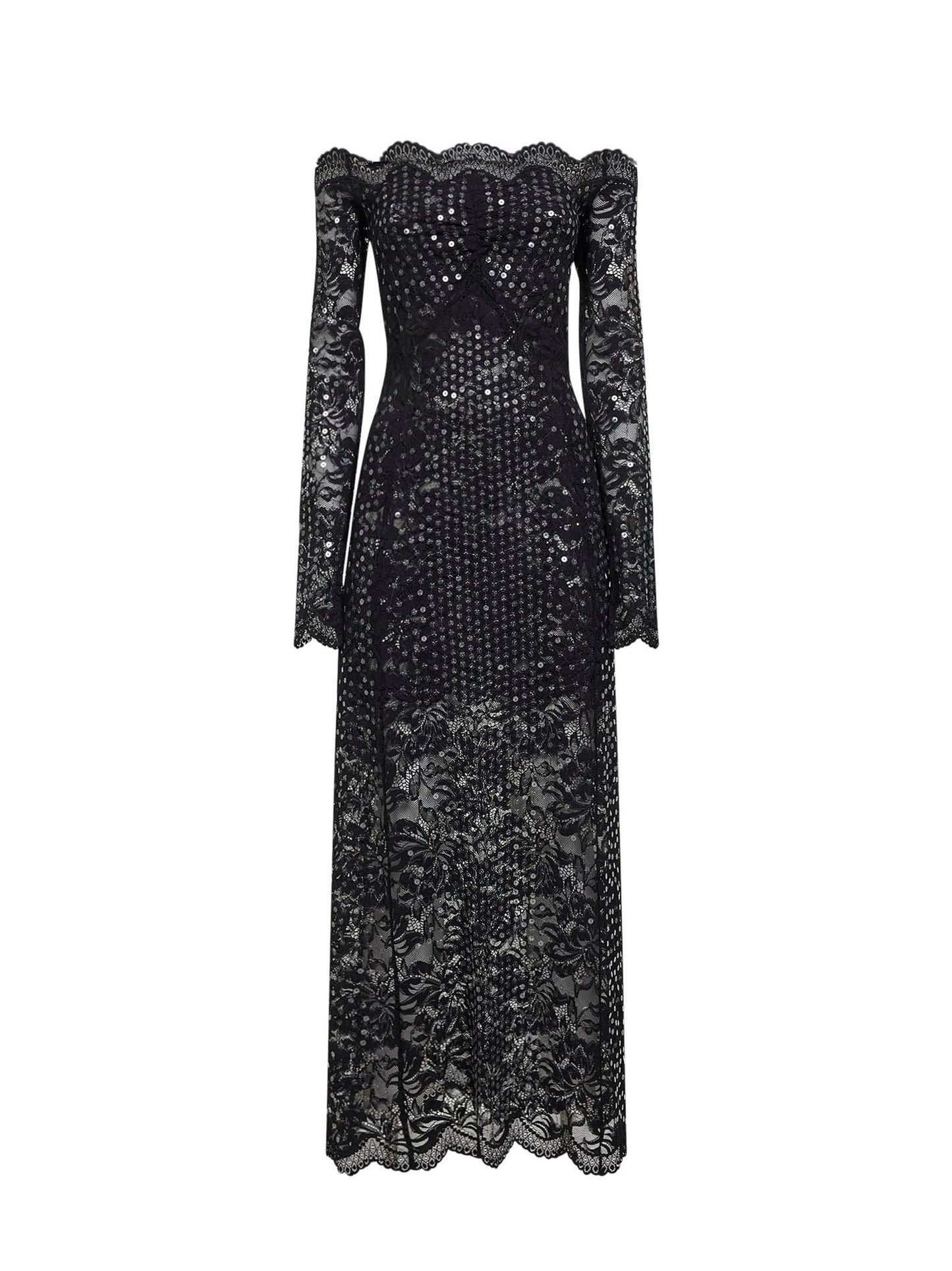 Midi Dress Black Embroidered-Sequins