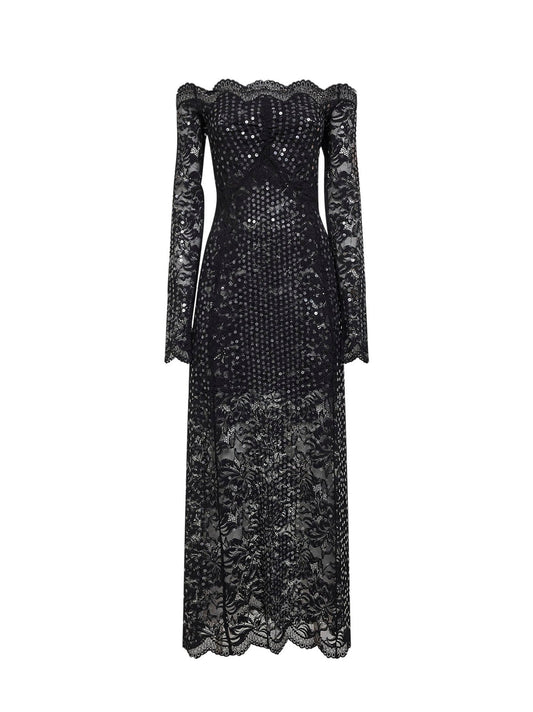 Midi Dress Black Embroidered-Sequins