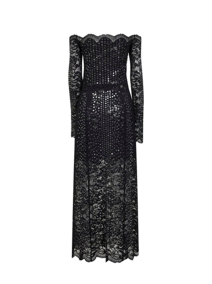 Midi Dress Black Embroidered-Sequins