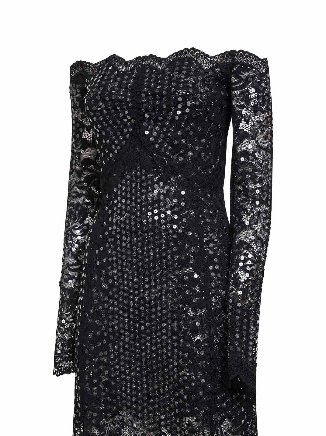 Midi Dress Black Embroidered-Sequins