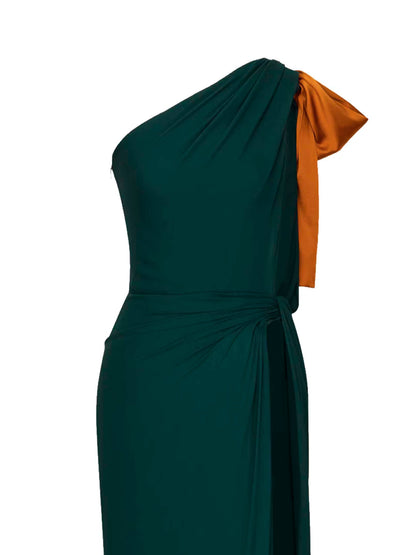 Emerald Silk Crepe Muslin Maxi Dress