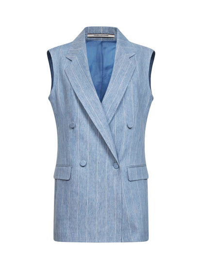 Sleeveless Blazer Light Blue Linen