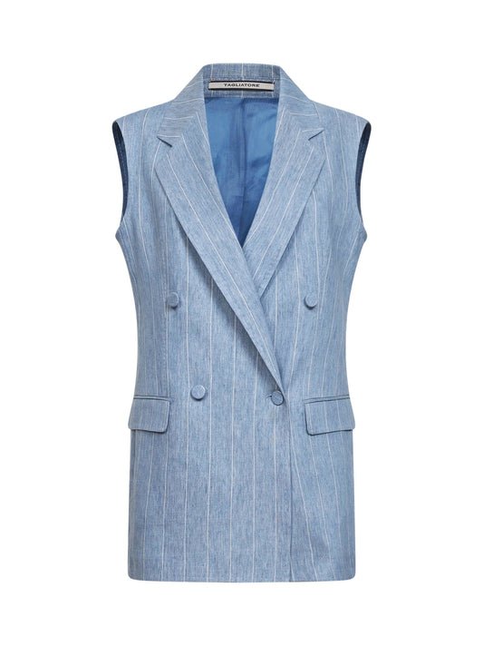 Sleeveless Blazer Light Blue Linen