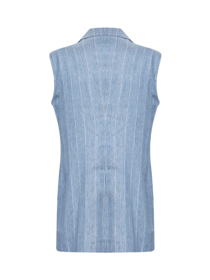 Sleeveless Blazer Light Blue Linen