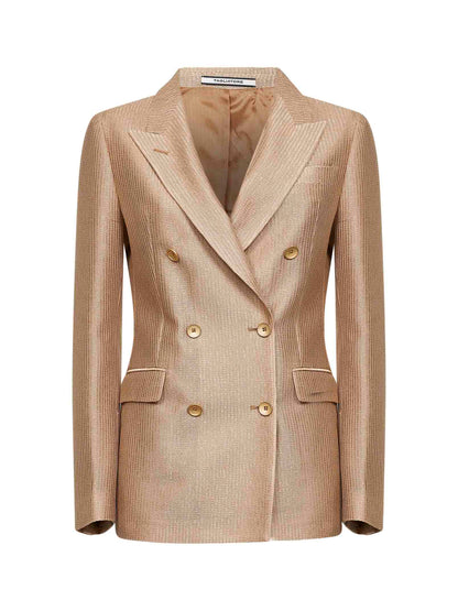 Double-Breasted Jacquard Blazer Beige