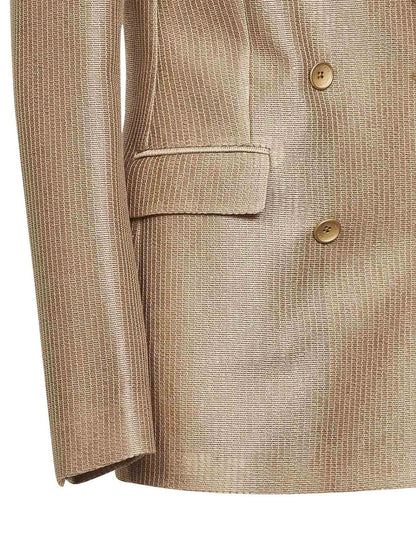 Double-Breasted Jacquard Blazer Beige