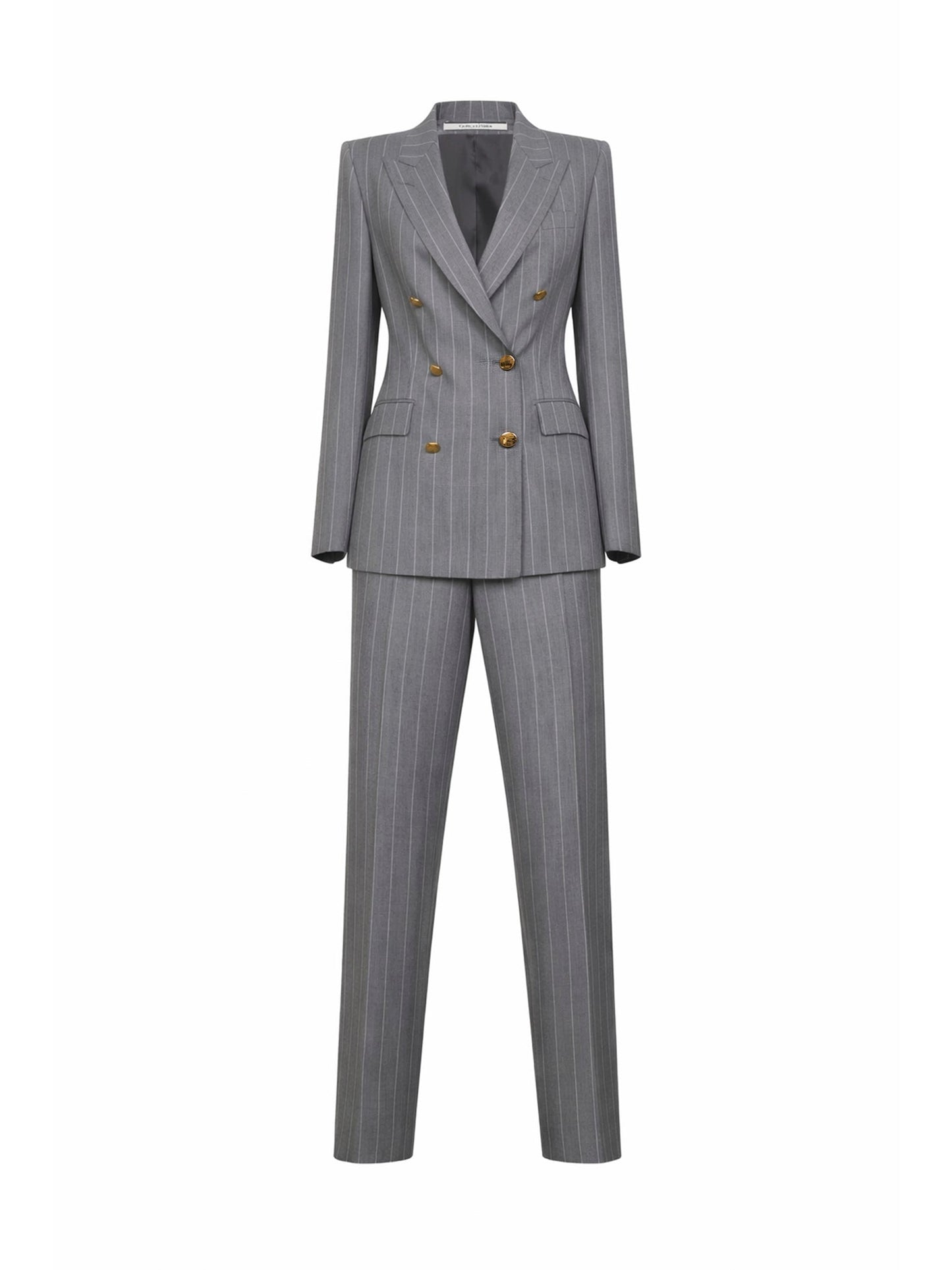 Double-Breasted Pinstriped Suit, Grey Virgin Wool