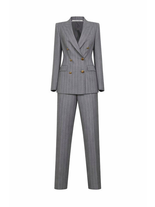 Double-Breasted Pinstriped Suit, Grey Virgin Wool