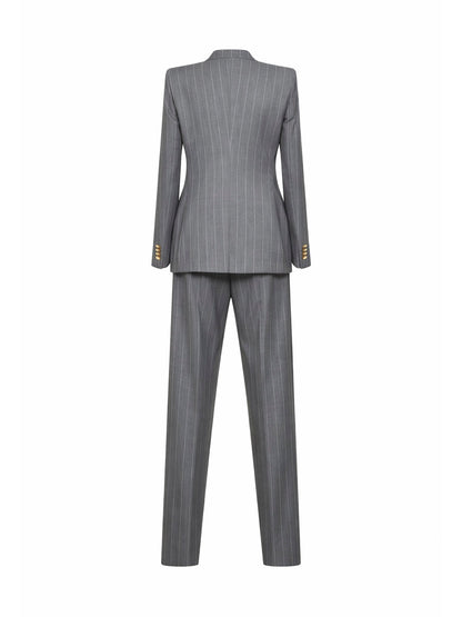 Double-Breasted Pinstriped Suit, Grey Virgin Wool