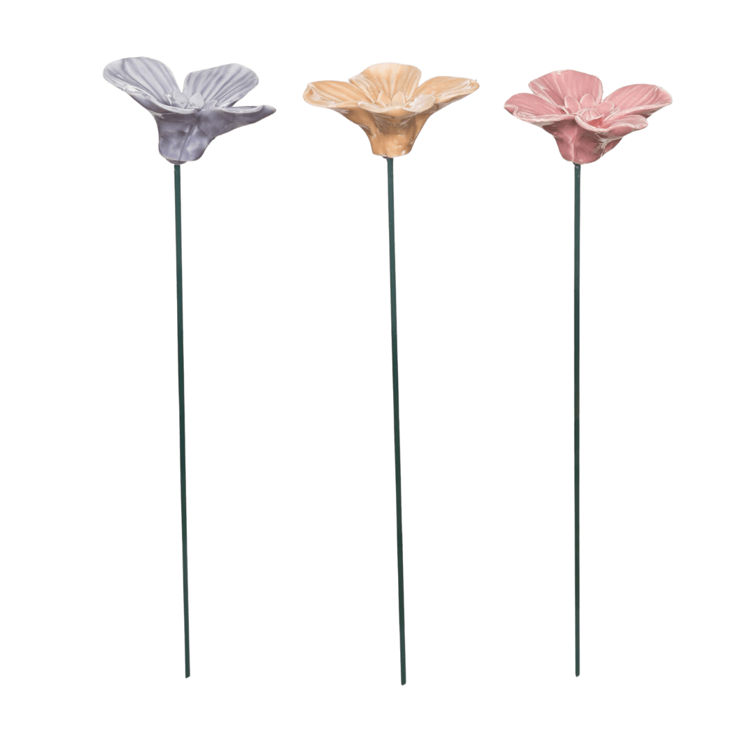 Ceramic Poppy Plant Pick Set of 3 Spring Home Decorations for Spring and Summer Porcelain Decor