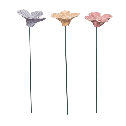 Ceramic Poppy Plant Pick Set of 3 Spring Home Decorations for Spring and Summer Porcelain Decor