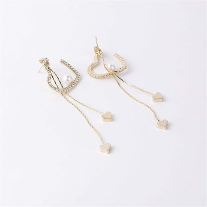 Pearl & Cubic Zirconia Goldtone Heart Tassel Drop Earrings