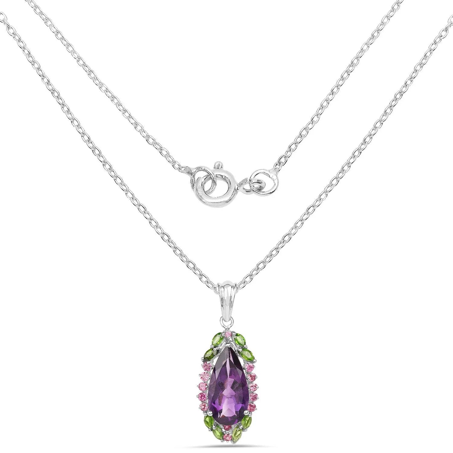 Genuine Purple Amethyst Drop Pendant Necklace