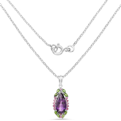 Genuine Purple Amethyst Drop Pendant Necklace