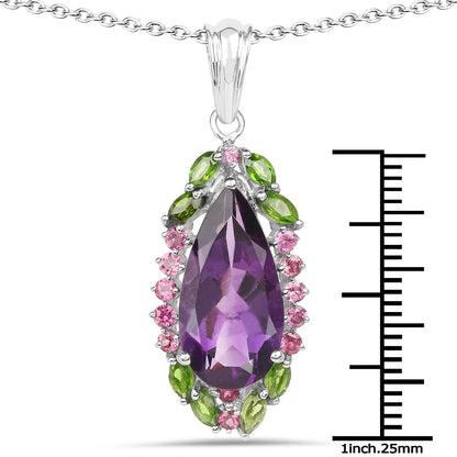 Genuine Purple Amethyst Drop Pendant Necklace