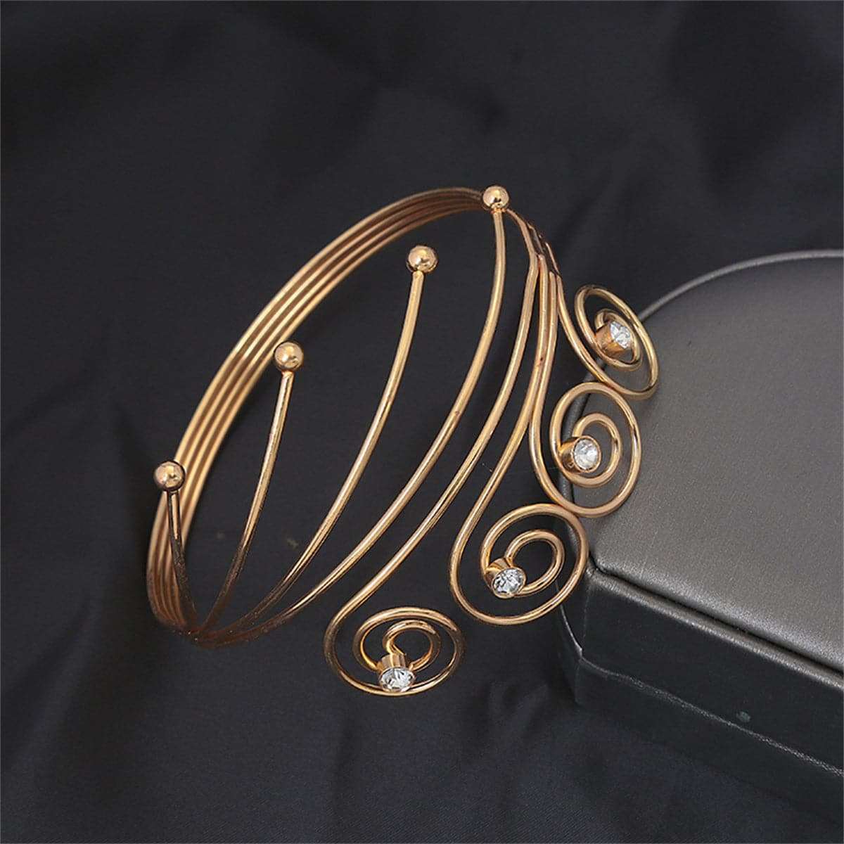 Cubic Zirconia & Goldtone Four-Swirl Arm Cuff