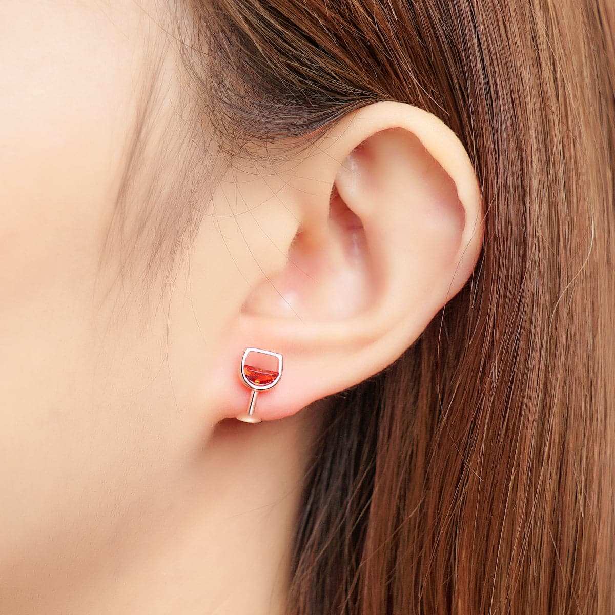 Red Crystal & Rose Goldtone Wine Cup Stud Earring