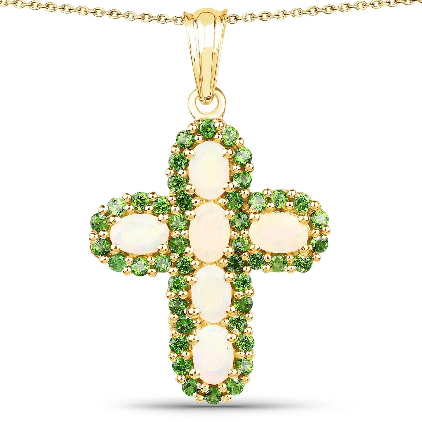 3.11 Ct Oval White Ethiopian Opal Halo Cross Cocktail Pendant Necklace