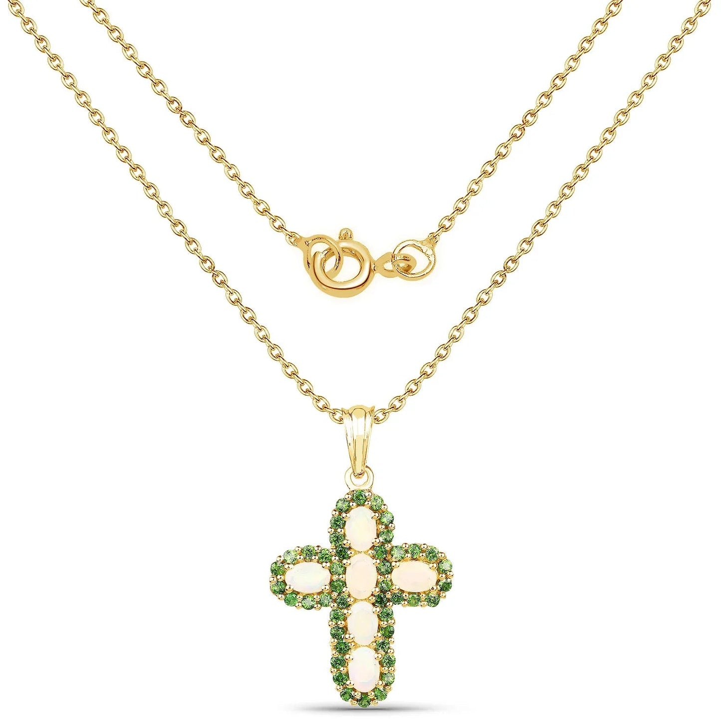 3.11 Ct Oval White Ethiopian Opal Halo Cross Cocktail Pendant Necklace