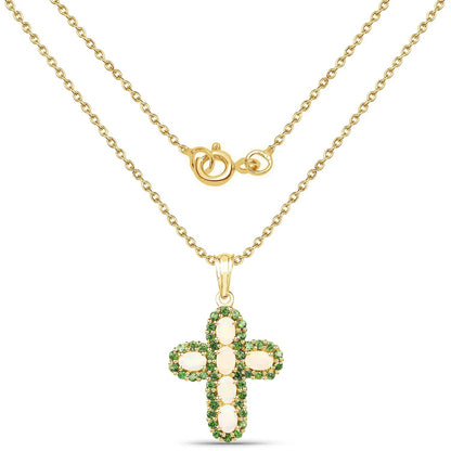 3.11 Ct Oval White Ethiopian Opal Halo Cross Cocktail Pendant Necklace