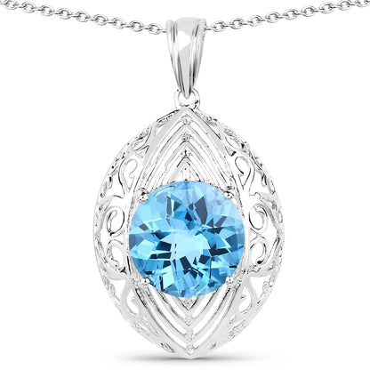 7.50 Ct Round Swiss Blue Topaz Prong Silver Solitaire Pendant Necklace