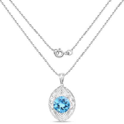 7.50 Ct Round Swiss Blue Topaz Prong Silver Solitaire Pendant Necklace