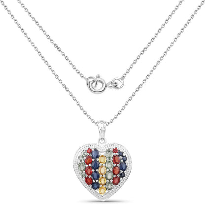 Genuine Multi Stones Heart Pendant Necklace