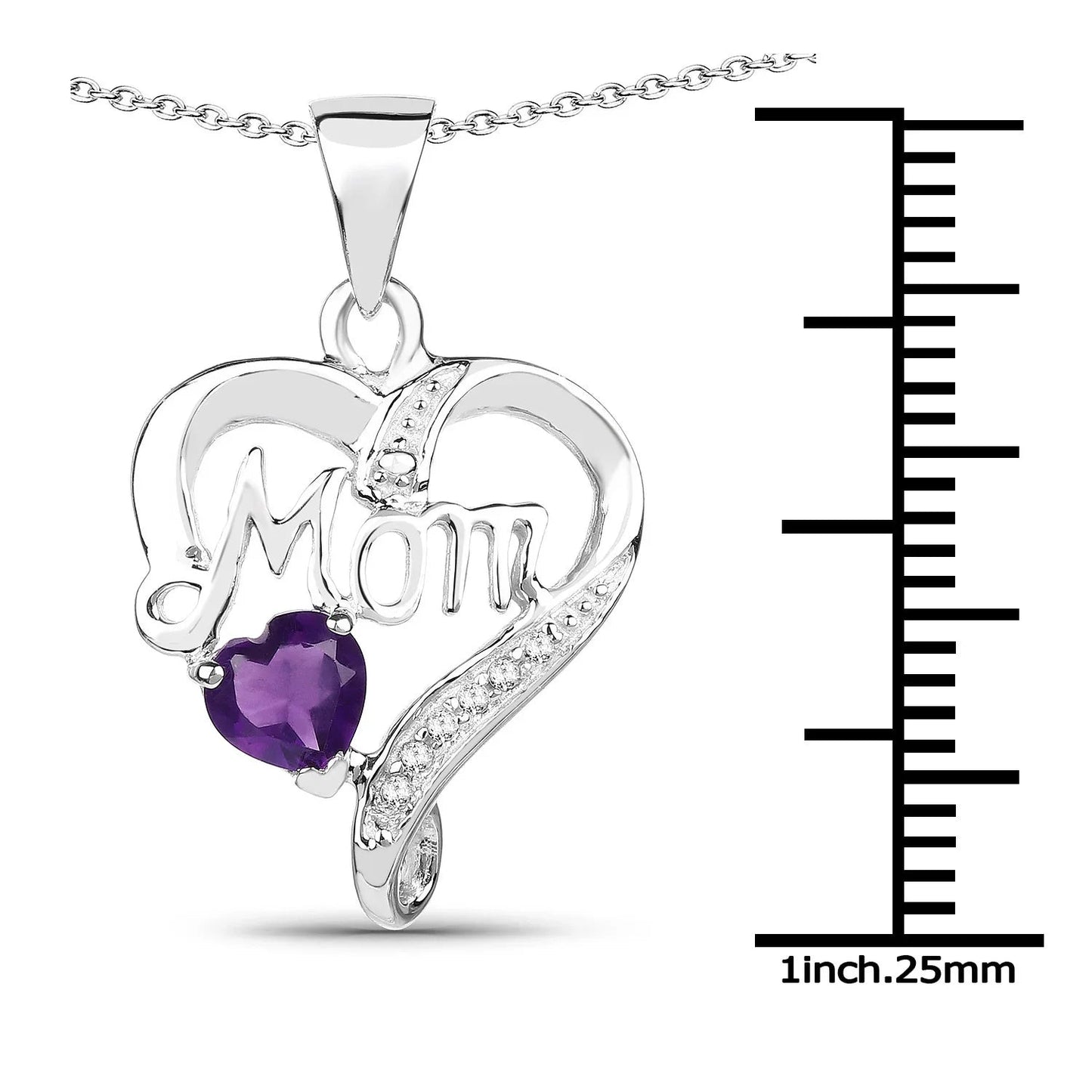 0.49 Ct Heart Purple Amethyst Prong Silver Mom Pendant Necklace
