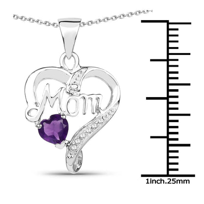 0.49 Ct Heart Purple Amethyst Prong Silver Mom Pendant Necklace