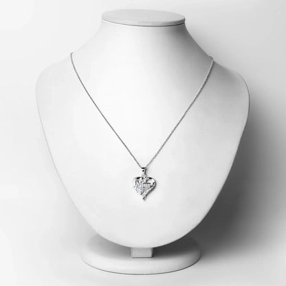 0.50 Ct Heart Blue Topaz Prong Silver Double Heart Mom Pendant Necklace