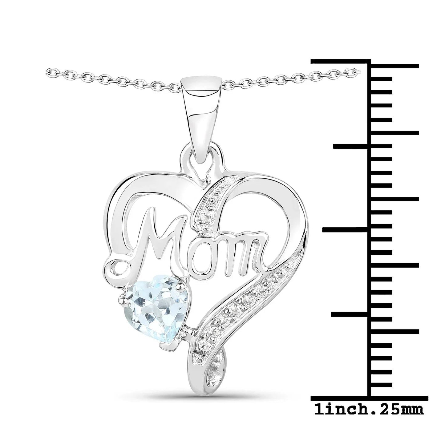 0.50 Ct Heart Blue Topaz Prong Silver Double Heart Mom Pendant Necklace