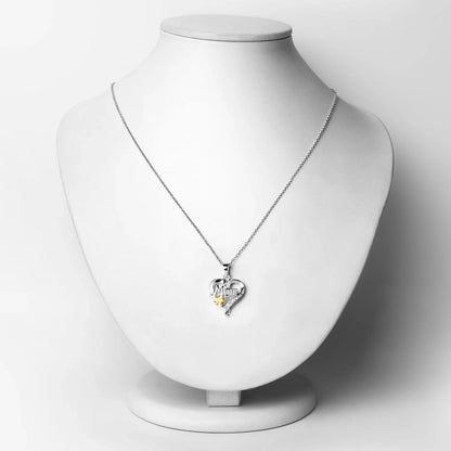 0.45 Ct Heart Yellow Citrine Prong Silver Double Heart Mom Pendant Necklace